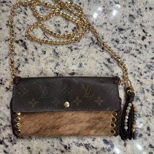 AUTHENTIC Revamped Louis Vuitton Wallet with Cow Hide and Removable Chain